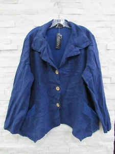 Veste funky inhabituelle en lin et coton côtelé bleu marine Fenini poches XL neuve avec étiquette ! - Photo 1/6