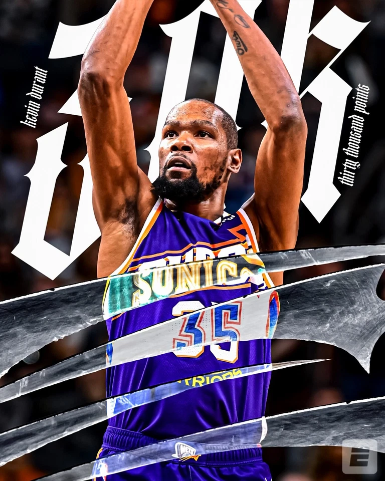 Kevin Durant 30.000 Puntos Collage Thunder Warriors Suns Nets 8x10 NBA Foto Foto 1 de 1