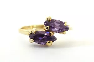 14K Solid Yellow Gold Purple Stone Ring Band - Size 1.35 - Picture 1 of 20