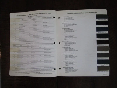 1936 Nash Lafayette DuPont Colores Boletín Pintura Chips Fórmulas Coche 37 1938 Foto 1 de 3