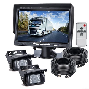 7" Monitor 2x 4PIN 18 IR CCD Color Rear View Camera 12-24v For Truck Trailer Van - Picture 1 of 12