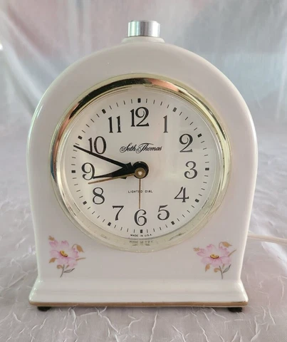 Vintage Seth Thomas Clock Fanciful Drowse 9203 Porcelain Floral Lighted Dial USA Cover