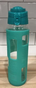 Lululemon H2O Glass Water Bottle teal green Silicone Sleeve Motivation Sayings - Picture 1 of 12