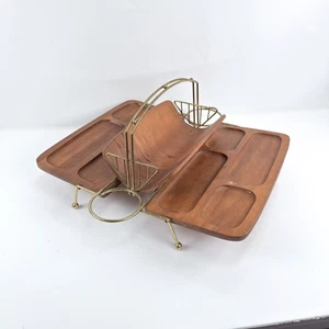 Servizio/vassoio snack portatile pieghevole vintage metà secolo moderno in legno - Foto 1 di 16