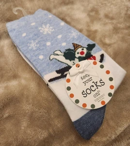 Mr Bingle Sledding New Orleans Blue Christmas Womens Socks NWT Shoe Size 4-10 - Picture 1 of 3