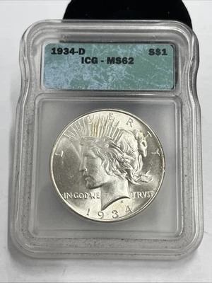 Dólar de plata Peace 1934-D ICG MS62 S$1 Foto 1 de 4