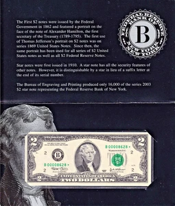 2003 $2 FRN New York *STAR* with BEP Envelope, Low 16k Mintage #B00008628* - Picture 1 of 2