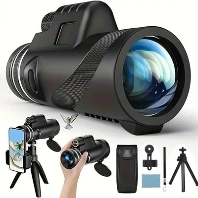 80x100 HD Monocular Telescope BAK4 FMC Lens with Tripod Phone Adapter Outdoor - Image 1 of 4