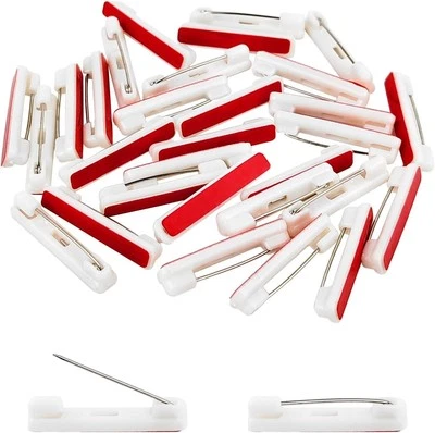 30 piezas alfileres de seguridad blancos, alfileres de insignia con tiras adhesivas para tarjeta de identificación con etiqueta de nombre defectuosa Foto 1 de 4