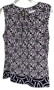 Calvin Klein Top Medium M Weiß Magenta Flieder Schwarz Ärmellos Plissee Akzent - Bild 1 von 5