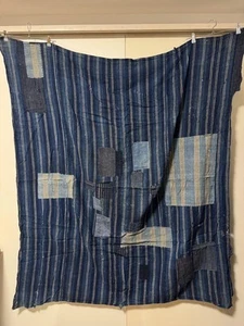 Vintage Japanese Textile Aizome Indigo Blue Sashiko Stitch BORO 165cm×141cm - Picture 1 of 5