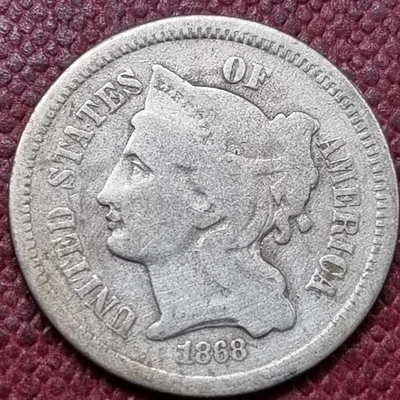 1868 Three Cent Piece 3c Nickel Circulated #96668 - Image 1 of 2