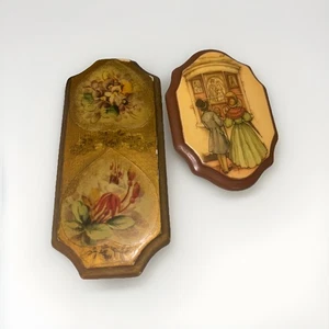 2er Set Vintage handgefertigte lackierte Decoupage Blumen & viktorianische Wandbilder Plaketten - Bild 1 von 12