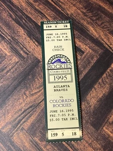 Colorado Rockies Atlanta Braves 16. Juni 1995 Ticket Stub Baseball - Bild 1 von 2