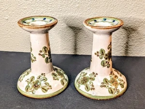 Pair~El Palomar Tonala Mexico Pottery~Green/Gold Candlesticks~Ken Edwards~5" - Picture 1 of 11