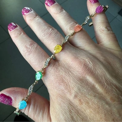 NUEVO Brazalete de piedras de caramelo galaxia multicolor en forma de pera de oro amarillo de 6,5” o 7,5” Foto 1 de 4