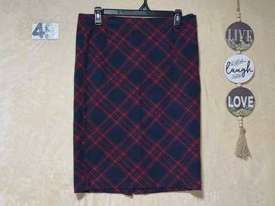 Old Navy Pencil Skirt Womens Sz 6 Blue Red Plaid Cotton Blend Knee Length Career Foto 1 de 4