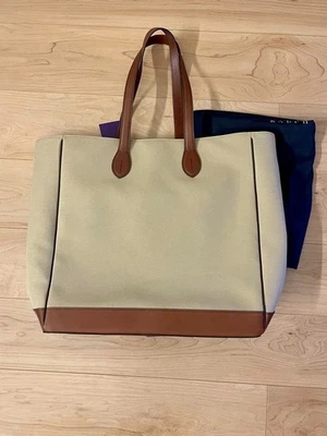 Bolso de Mano Ralph Lauren Etiqueta Púrpura Cuero Borde Lona Marrón Beige Casi Como Nuevo Automático Foto 1 de 4