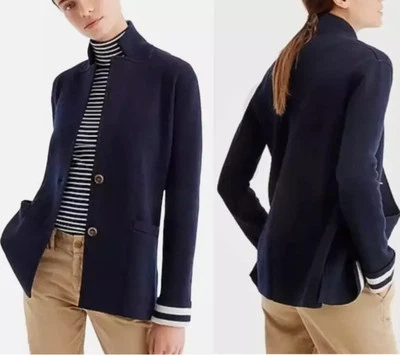 J. Crew Navy Wool Blend Stripe Sweater Blazer Nautical Coast Knit Jacket Medium - Image 1 of 4