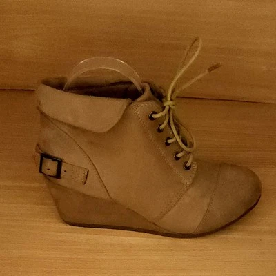 Call It Spring Tan Lace Up Faux Suede Wedge Boots 7 - Image 1 of 4