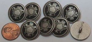 8 Silver Tone Metal Almost Black Enamel Buttons 13/16" 20mm # 5065 - Picture 1 of 1