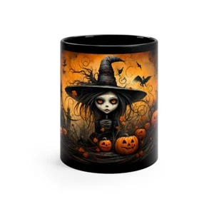 Charming Halloween Cute Witch Ceramic Black Coffee Mug 11oz or 15oz - Picture 1 of 11