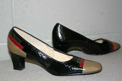 NOS Sz 7 AAA VTG 60s 70s Shoes MOD Low Heels Pumps Heels Snake Reptile Leather - Image 1 of 4