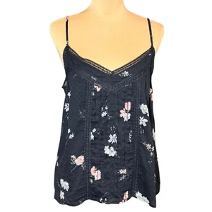 Abercrombie & Fitch Dark Floral Cami Top Sz.XL Black Lace Trim Y2K Romantic - Picture 1 of 10