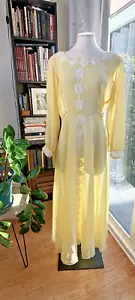 Maxi abito lungo vintage anni 70 giallo limone chiffon trasparente orlo pizzo taglia M/L - Foto 1 di 11
