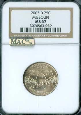 2003 D MISSOURI STATE QUARTER NGC MS67 2ND FINEST MAC SPOTLESS   . - Image 1 of 2
