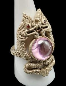 Charming Serpent Pink Naga Eye Gemstone Holy Collection Gift Ring Amulet CK82 - Picture 1 of 6