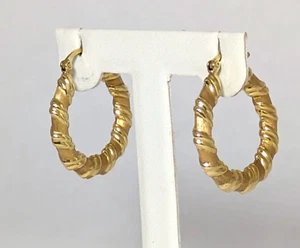18K Gold Hoop Earrings, 1" Diameter - Picture 1 of 9