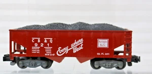 1953 C.B.&O #921 Everywhere in the West Tuscan "Burlington Route" Hopper W/ Coal - Picture 1 of 9