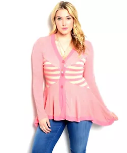 Suéter Finesse Damas Rayas Asimétrico-Dobladillo Manga Larga Rosa Talla 3XL - Imagen 1 de 4