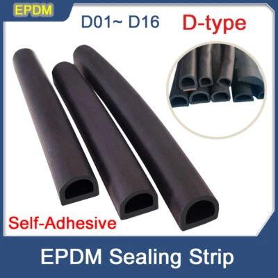 EPDM Rubber Foam Sealing Strip D-Type Hollow Self-Adhesive Weather Stripping - Image 1 of 4