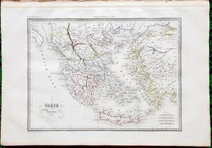 Grèce Ancienne - Superbe Carte Aquarellée sur Papier Vergé 41x28 par Huot 1837 - Picture 1 of 1