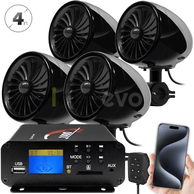 1000W Motorcycle Bluetooth 4 Speakers Stereo Audio System ATV UTV Can-Am Polaris - Изображение 1 из 4