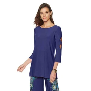 LIZ LANGE Size 2X Classic Boat-Neck 3/4 Sleeve Tunic NAVY - Picture 1 of 2