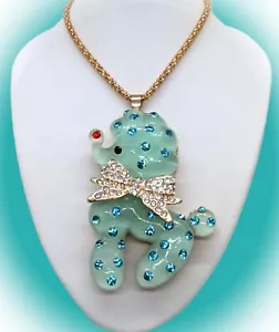 Lovely Sparky! Betsey Johnson Blue~Green Acrylic & Crystal Dog Bow Tie Necklace - Picture 1 of 17