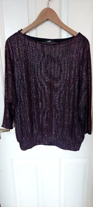 Ladies Wallis burgundy shimmer batwing style top UK S - Picture 1 of 3