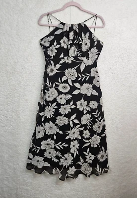 Vestido para mujer Evan Picone 8P negro floral 100 % poliéster sin mangas ajuste acampanado rodilla Foto 1 de 4