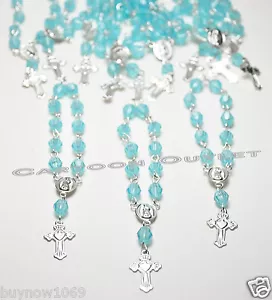12 BAPTISM MINI ROSARY BAUTIZO COMUNION QUINCEANERA Communion RECUERDOS BLUE - Picture 1 of 2