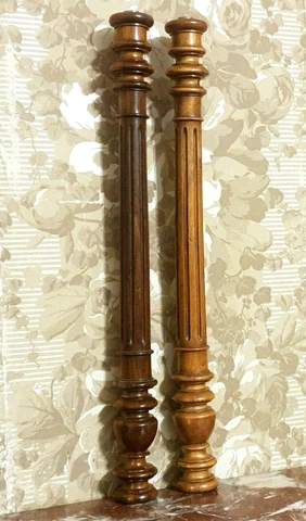 Pair walnut baluster groove turning column Antique french architectural salvage Cover