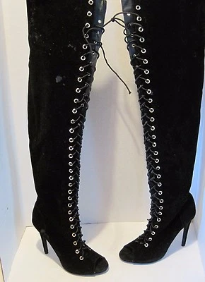 Casa de muñecas mujer 8 negro cremallera sobre la rodilla punta abierta botas tacones SEXY j112 Foto 1 de 4