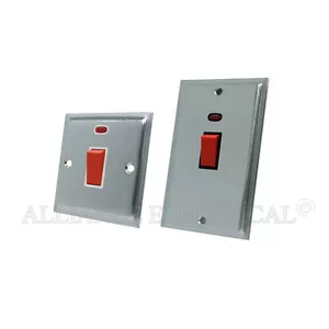 Brushed Matt Satin Chrome Slimline 45A Cooker Switch - 45 Amp DP Switch Plate - Picture 1 of 5