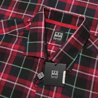 Camisa informal Ike Behar nueva con etiquetas 100 % algodón talla grande en rojo con cuadros negros y verdes Foto 1 de 4