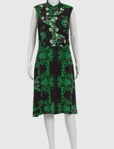 Scanlan Theodore Button Up Silk Dress SZ Au 8 US 4 Black green Floral Chiffon - Picture 1 of 7