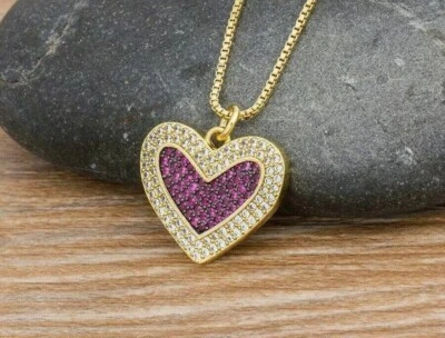 Colgante Corazón Promesa Rubí Rojo Simulado Corte Redondo 1.20Ct Chapado en Oro Amarillo 14K Foto 1 de 2