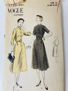 Vintage Vogue Pleated Button Front Dress 1952 Pattern # 7720 UNUSED Size14 READ - Picture 1 of 4