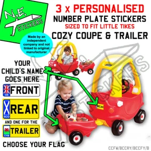 CHOOSE FLAG 3 number plate stickers TO FIT Little Tikes Cozy Coupe car & Trailer - Picture 1 of 9